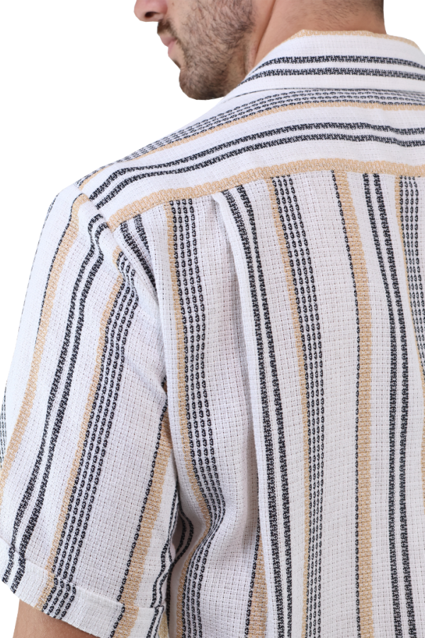Camisa Estilo Resort De Algodón Manga Corta Estampado Vertical Para Hombre